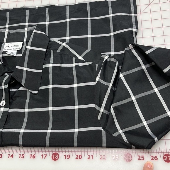 LINEA by LOUIS DELL'OLIO 100% Silk B/W Window Pane 3/4 SLV Career Top/Shacket 1X - Picture 13 of 14